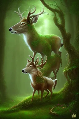 dream deer god druid deep forest green mystic