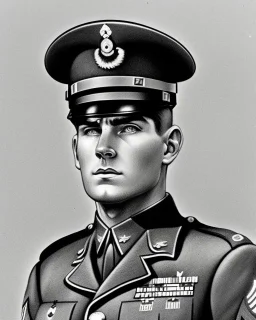 Amateur Pencil Sketch of a Soldier, circa the 1960s, they're wearing military fatigues and a helmet, scraggly hair shown,