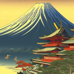 Ukiyo-e Style , mount fuji, sun