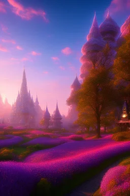 landscape, city of the elves, rose, purple, sunrise, crystal domes, glistening oiled shiny, intricate, Exquisite details and textures, highly detailed, digital painting, artstation, concept art, sharp focus, nature background, illustration, 8k, by stability ai, nvidia