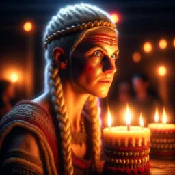 viking horror woman birthday, motion blur, 8k, downlight, soft light, depth of field, photorealism, trending on art station, lotsa detail