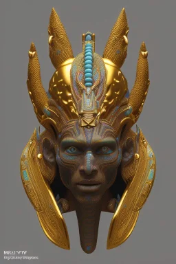 Aztec male African Egyptian alien, cracks in the voodoo head, wicked, eyes, crown, Elephant, 8k, finely detailed, photo realistic, tiger turquoise skull head gold dragon space alien snow skeleton gold hornytoad silver crown silver eyes