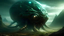 Generate a stange alien planet with never seen before monster