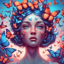 ,a close up of a woman with butterflies on her head, beeple and james jean, beautiful digital artwork, gorgeous digital art, beeple and jeremiah ketner, great digital art with details, colorfull digital fantasy art, 4k highly detailed digital art, cgsociety saturated colors, fantasy art behance, digital art fantasy, beautiful digital art, digital art render;