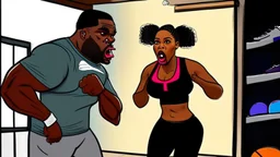 T-bone who is in his own basement working out is yelling at dumb ass black lady who's smashing her phone