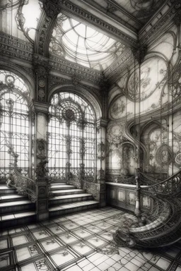 panorama, zodiac signs, filigree, swirling chaos in the Baroque style of the interior, mysticism, dramatic atmosphere, overdetalization, drawing details with ink