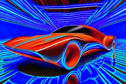 award winning car and driver photograph of a futuristic station wagon designed by only one vehicle per image painted metallic orange traveling at a high rate of speed, jet intake off of front center of vehicle and jet exhaust out the rear with bright blue flame, bilaterally symetrical, more a high speed road vehicle