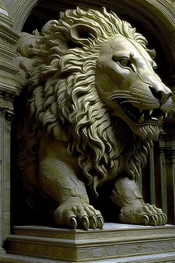 sculpture of lion , surreal , by hr giger and beksinski