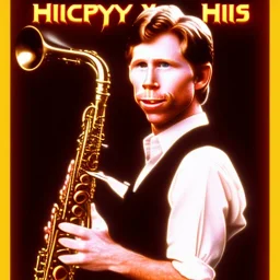 REd-haired Ron howard Is richie from happy days playing his saxophone with "closed-eyelids", rock band, embouchure, joanie cunningham