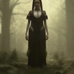 Wednesday as Jenna ortega,a woman with braids standing with her arms crossed, a character portrait, gothic art, goth, dark, antichrist hyper detail, octane render, unreal engine 5, photorealistic, 8k resulation