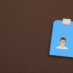 full view of a flattened vector image icon of an ID card with a photo, blue color palette, transparent background.