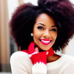 Woman, happy, expressive, emotive, smiling, pouting lips, African American, afro hair, kinky hair, coily hair, blizzard, snow, red sweater, delta sigma theta, snow angel, hazel colored eyes, snow man, snowflake,snowball, hair in high puff, short hair, no makeup, natural colored lips