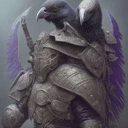 angry Raven warrior in black and purple battle armor, a highly detailed illustration, background of Inka jungle, realistic render, 8 k, micro detail, intricate, elegant, centered, digital painting, Artstation, smooth, sharp focus, illustration, artgerm, tomasz alen kopera, peter mohrbacher, donato giancola, joseph christian leyendecker, wlop, boris vallejo