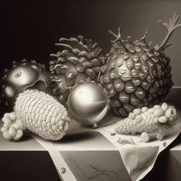 A realistic still life graphite drawing of pine cones like Pieter Claesz, Jan Jansz. from the Velde and Anthonie Leemans