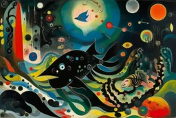 A black underwater abyss with shadow monsters painted by Wassily Kandinsky