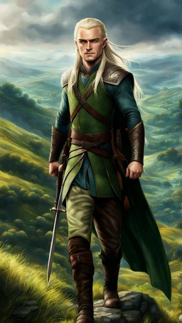 Legolas en las colinas, Art digital, full body, calidad ultra, hiperdetallado, increíble obra de arte, 64K