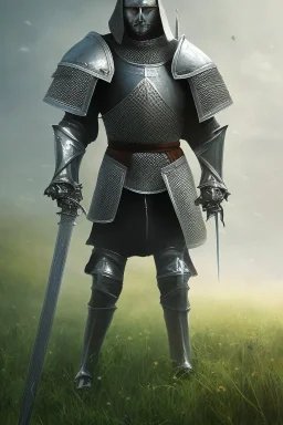 medieval knight walking dramatically toward the viewer, sword in hand. A skeleton on his back.Full body image, with no helmet