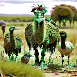 ostrich and horses