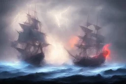 old ship fire lightning