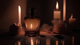 generate me an aesthetic photo of perfumes for Perfume Bottle in Soft Candlelight