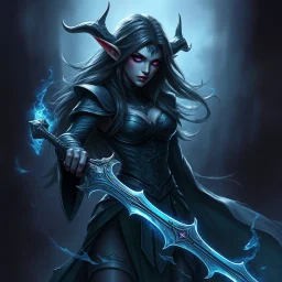 drow elf woman, spellsword, digital art, dark fantasy