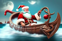 Santa Claus on a big viking boat