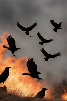 crows circling the fire