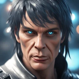 david icke as cyperpunk witch hunter with dark hair, dark blue eyes and black tattoes,bokeh like f/0.8, tilt-shift lens 8k, high detail, smooth render, down-light, unreal engine,bokeh like f/0.8, tilt-shift lens 8k, high detail, smooth render, down-light, unreal engine