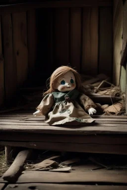 An old rag doll lies forgotten in the corner of an attic