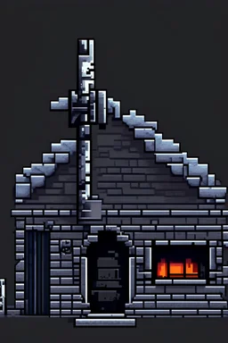 pixel art, blacksmith building, post apocalypse, gray background, 32 pixel square
