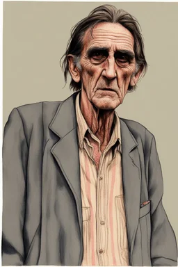 Harry Dean Stanton, colored pencil and ink on lined paper,