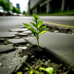 A plant sticking out of the asphalt crack