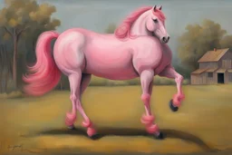 a pink horse like a 19th painting