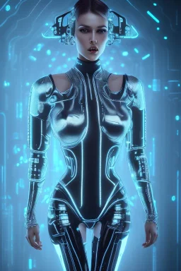 cyberpunk, black latex body, women, body portrai, big boobs, highlight eyes perfect, skin, tron, cyborg, perfekt sexy, real, dream, hr giger