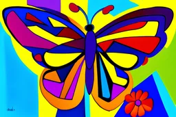 A painting vorticism, concert poster, fauvism, cubism, creative of one butterfly painting inspired by Picasso minimalist abstract butterfly with flowers in the background,