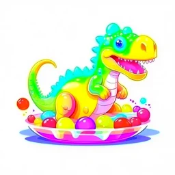 Cartoon illustration for children: sweet Jurassic jelly, white background