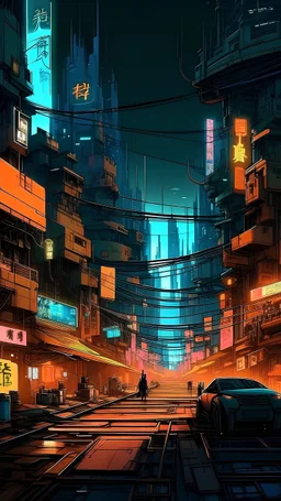 cyberpunk city in the year of 2220, anime style, in the style of vincent van Gogh