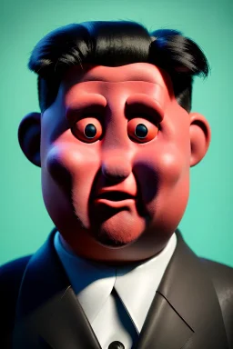 Waist up muppet Portrait, Kim Jong-un muppet doll, black suit, photo studio, red background, unreal engine 5, concept art, art station, god lights, ray tracing, RTX, lumen lighting, ultra detail, volumetric lighting, 3d.