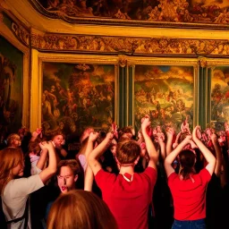 Celebration in a schloss, austrian cheering people, Austrian aesthetic, warm colors, wooden floor, forest green walls, red, chiaroscuro, 8k, HD, cinematography, photorealistic, Cinematic, Color Grading, Ultra-Wide Angle, Depth of Field, hyper-detailed, beautifully color-coded, insane details, intricate details, beautifully color graded, Cinematic, Color Grading, Editorial Photography, Depth of Field, DOF, White Balance, 32k, Super-Resolution, Megapixel, ProPhoto RGB, VR, Halfrear Lighting,