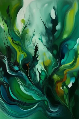 Fluid abstract painting, Forest Whispers