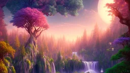 crystal cosmic and galactic ambiance hill sky waterfall sunset trees pools river surreal, full of details, smooth, bright sunshine，soft light atmosphere, light effect，vaporwave colorful, concept art, smooth, extremely sharp detail, finely tuned detail, ultra high definition, 8 k, unreal engine 5, ultra sharp focus