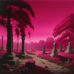 A magenta graveyard designed in ancient Greek pottery designed in Caspar David Friedrich