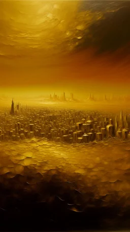 oil painting of a city of gold That lies in the distance
