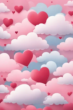 pink and red hearts in clouds