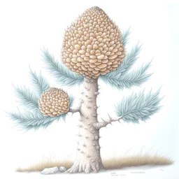 pinecone, tree, colored pencil drawing, realistic, serene, landscape, detailed