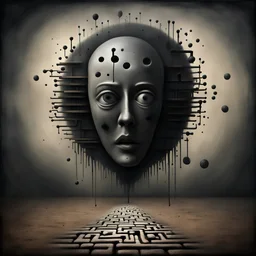 creative surreal horror composition in style of John Jude Palencar and Ben Goossens, divorced from reality, dark shines, surreal oil painting masterpiece, sinister weird, abstract braille glyph vertical textures