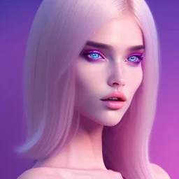 wonderful subtile face , beautiful, soft, blues eyes, smilinglong straight blonde hair, transparente pink crystal clothes, hight definition, 8k