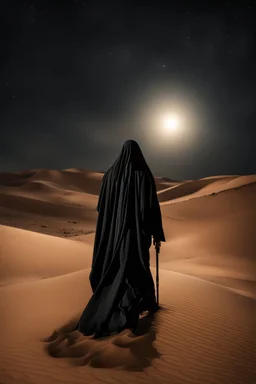 Photography Mistery of Black Ghost Arabian,Walking alonely on desert darkness night background