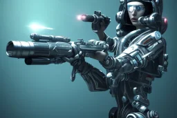 diver like a cyborg,with gun,detail,textures,cinematic,aqua