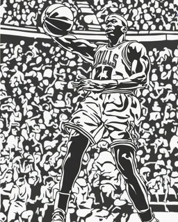 coloring page for teens, simple outlines art, outline drawing, bold outlines, clean and clear outlines, no tones color, no color, no detailed art, art full view, wide angle, white background, Michael Jordan